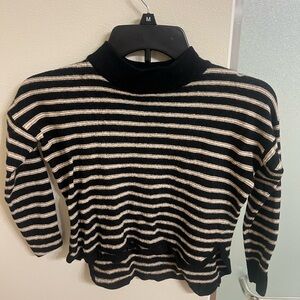 Madewell Black and Cream Striped Turtleneck Sweater